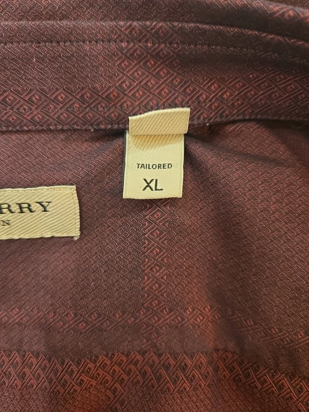 Burberry London Mens Cotton Tailored Fit Burgundy Long Sleeve Shirt XL Preppy